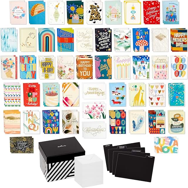 Set of 100 assorted greeting cards with organizer