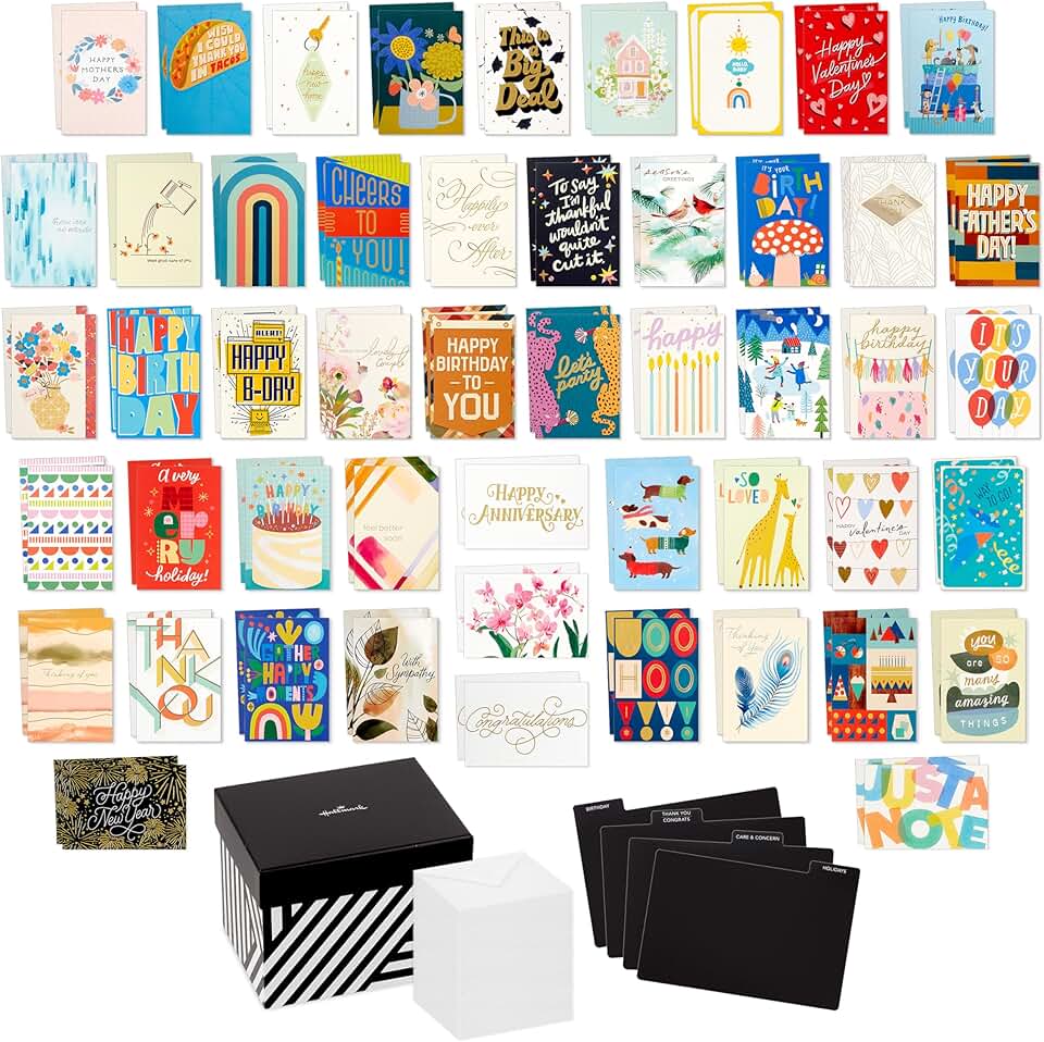 Set of 100 assorted greeting cards with organizer