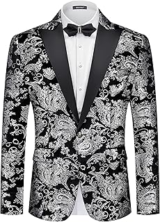 Men's Velvet Floral Tuxedo with Peak Lapel and One Button