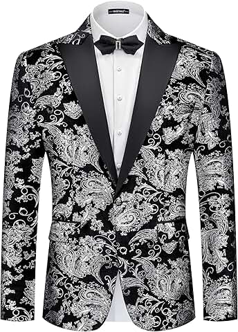 Men's Velvet Floral Tuxedo with Peak Lapel and One Button