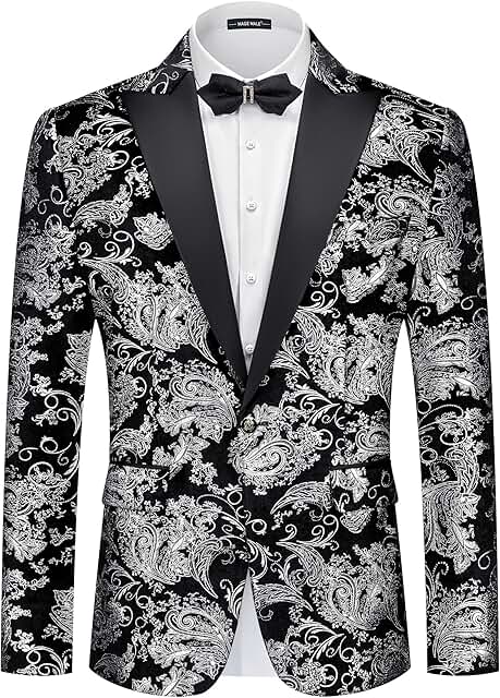 Men's Velvet Floral Tuxedo with Peak Lapel and One Button