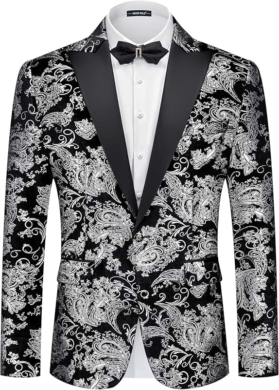 Men's Velvet Floral Tuxedo with Peak Lapel and One Button