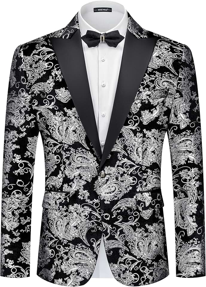 Men's Velvet Floral Tuxedo with Peak Lapel and One Button