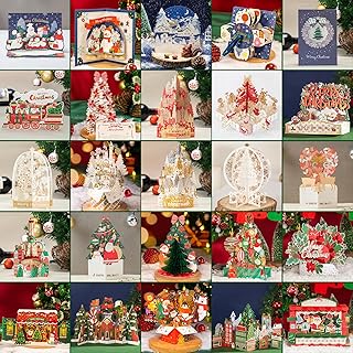 25 Pack 3D Christmas Greeting Cards with Envelopes