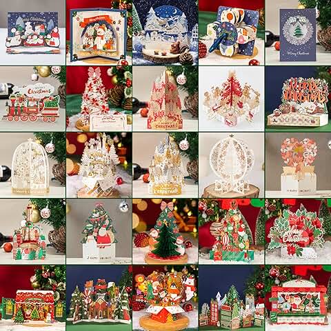 25 Pack 3D Christmas Greeting Cards with Envelopes