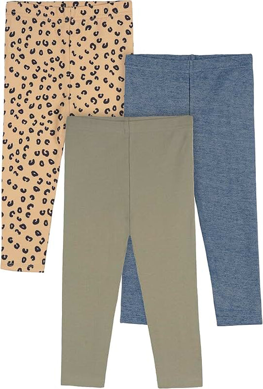 Baby Girls' Multi-Pack Leggings in Green, Leopard, and Blue