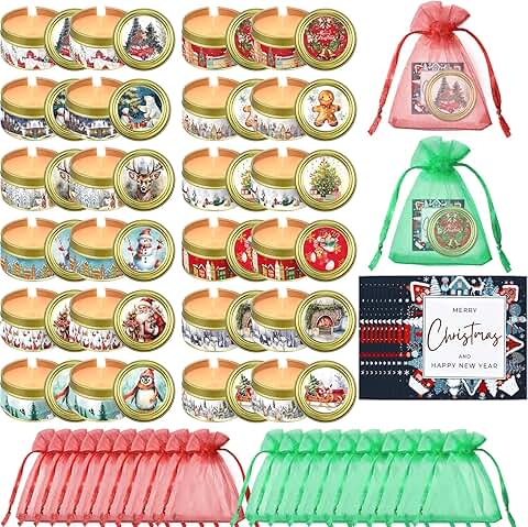 24 Scented Soy Wax Candles with Organza Bags and Cards
