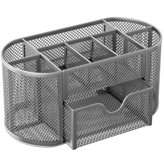 Mesh Pen Holder with Drawer and Compartments