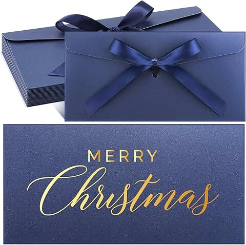 12 Metallic Christmas Cash Envelopes with Bow, Navy Blue