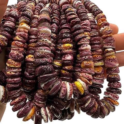 Large Purple Spiny Oyster Shell Beads with Yellow Highlights