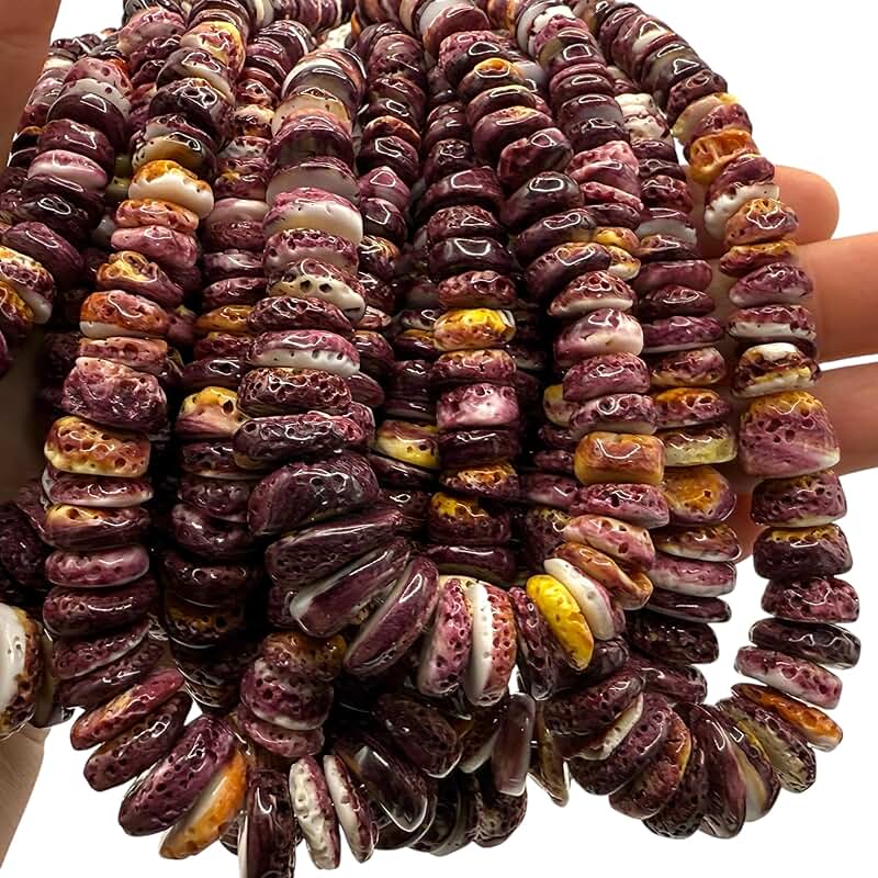 Large Purple Spiny Oyster Shell Beads with Yellow Highlights
