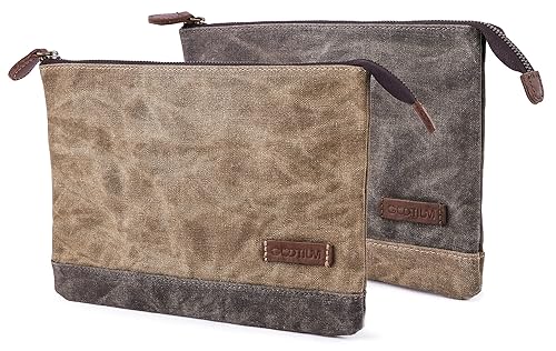 Waxed Canvas Zip Pouch Set for Makeup and Office Use