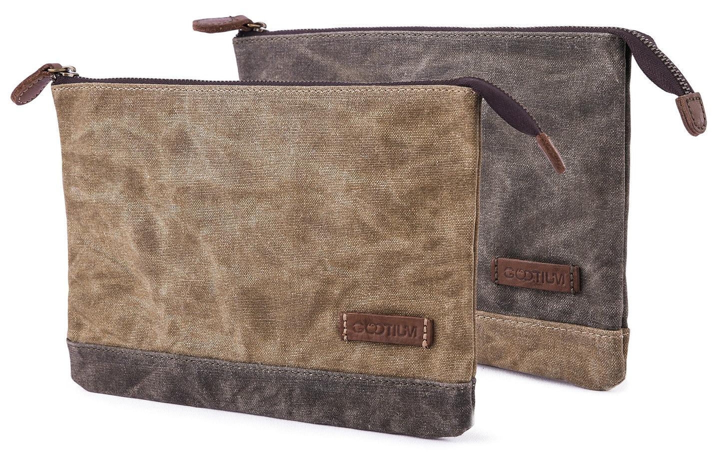 Waxed Canvas Zip Pouch Set for Makeup and Office Use