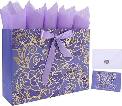 Large Rose Purple Gift Bag with Card and Tissue