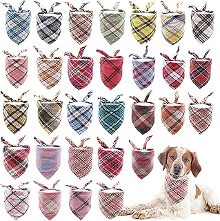 100 Pack Cotton Dog Bandanas in Plaid Patterns