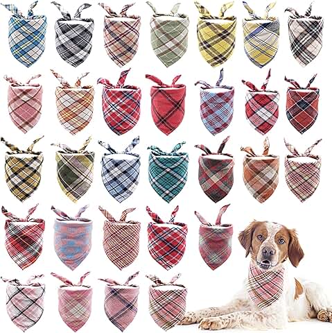 100 Pack Cotton Dog Bandanas in Plaid Patterns