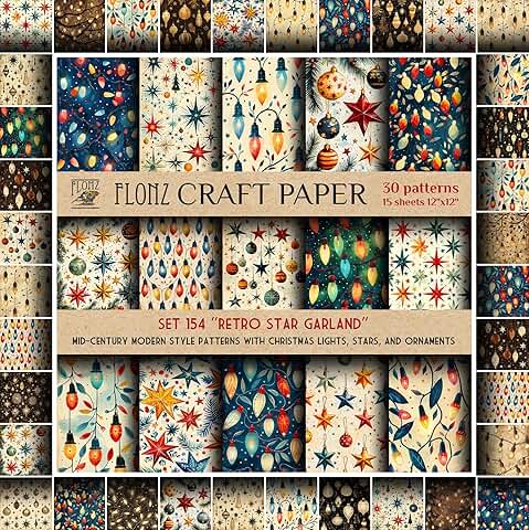 Retro star and ornament scrapbook paper set