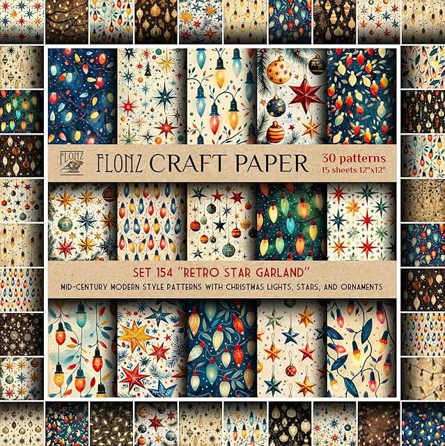 Retro star and ornament scrapbook paper set