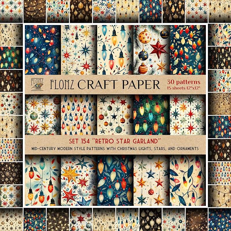 Retro star and ornament scrapbook paper set