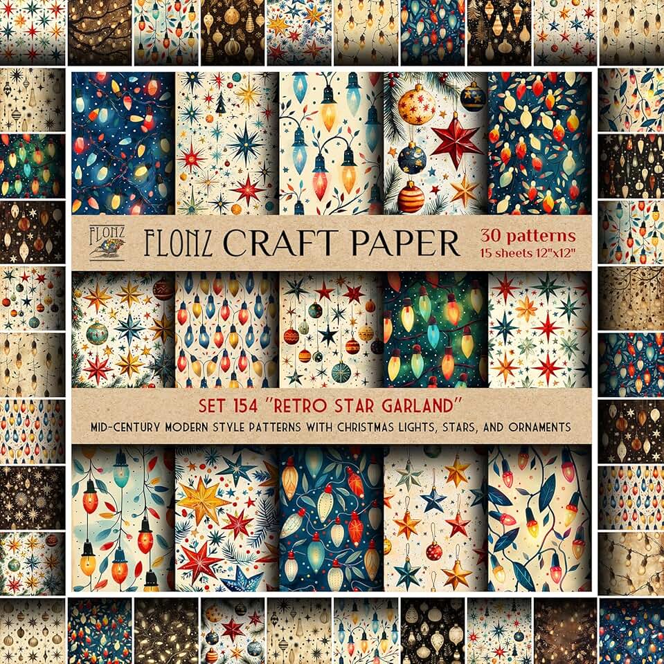 Retro star and ornament scrapbook paper set