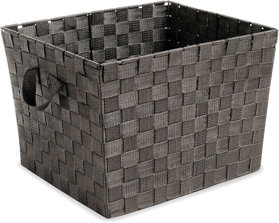 Large woven strap storage basket in espresso