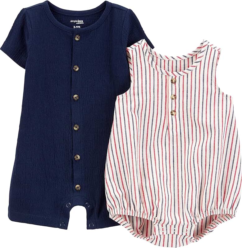 Baby Boys' Button Rompers Pack of 2