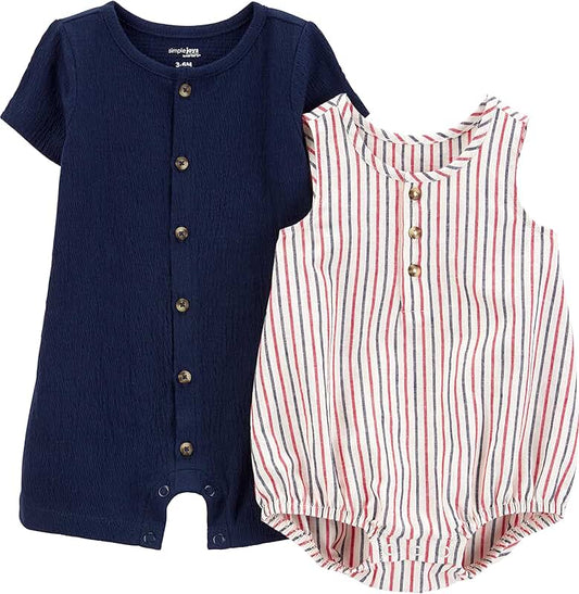Baby Boys' Button Rompers Pack of 2