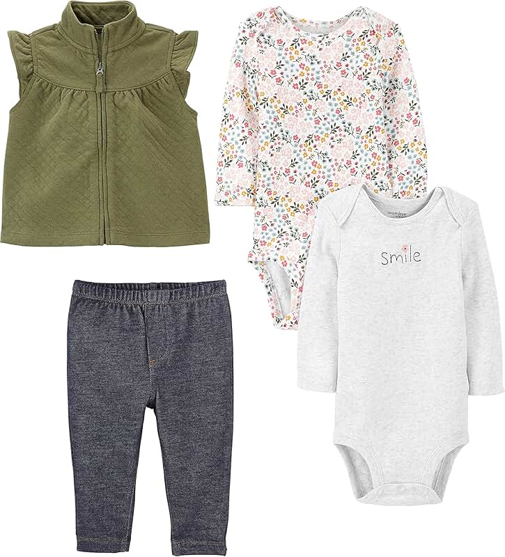 Baby girls' 4-piece bodysuit and vest set