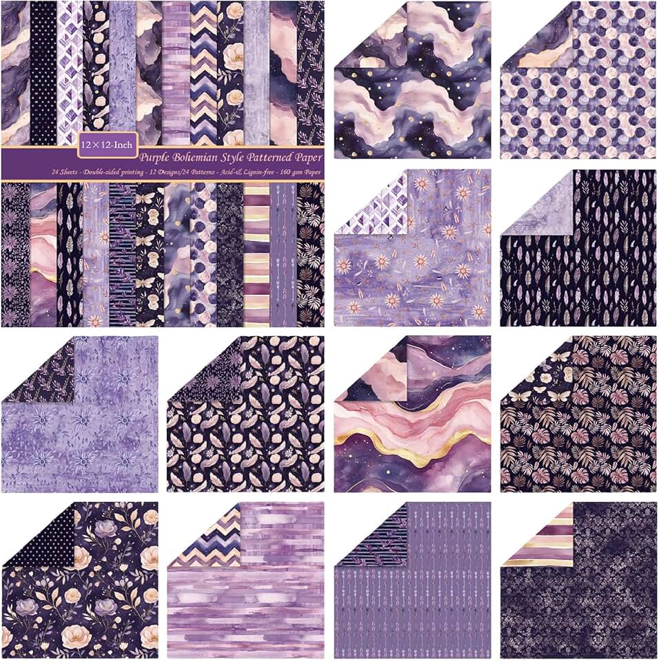 12x12 Bohemian Style Double-Sided Scrapbook Paper Set
