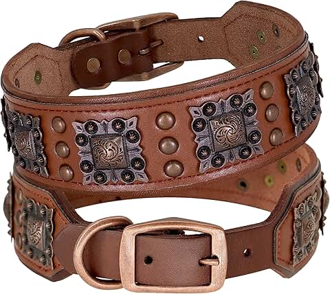 Leather Dog Collar for Large Dogs, Soft Padded, 22-25"