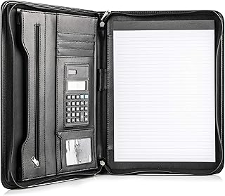 Black Vegan Leather Business Portfolio with Tablet Sleeve