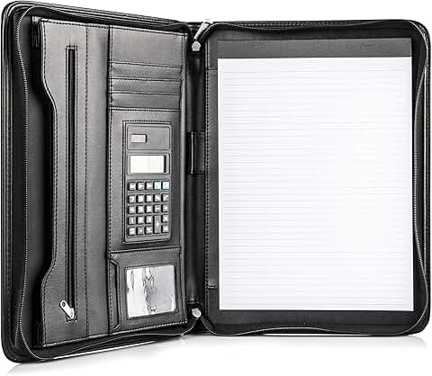 Black Vegan Leather Business Portfolio with Tablet Sleeve