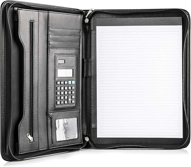Black Vegan Leather Business Portfolio with Tablet Sleeve
