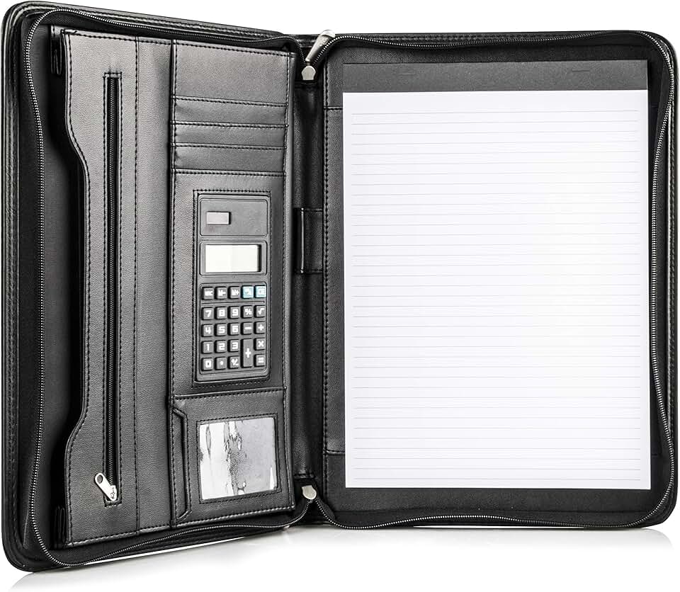 Black Vegan Leather Business Portfolio with Tablet Sleeve