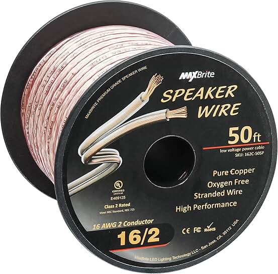 50 ft. 16 Gauge Pure Copper Speaker Wire
