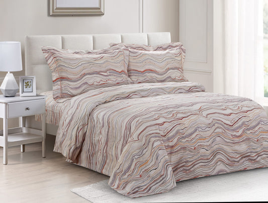 French Multicolor Abstract Marble Pattern, Ultra Soft 200 Thread Count Cotton Percale, Multi, Twin 39-inch, 6 Piece Duvet Set, Bedding Duvet Cover Set for Two Beds