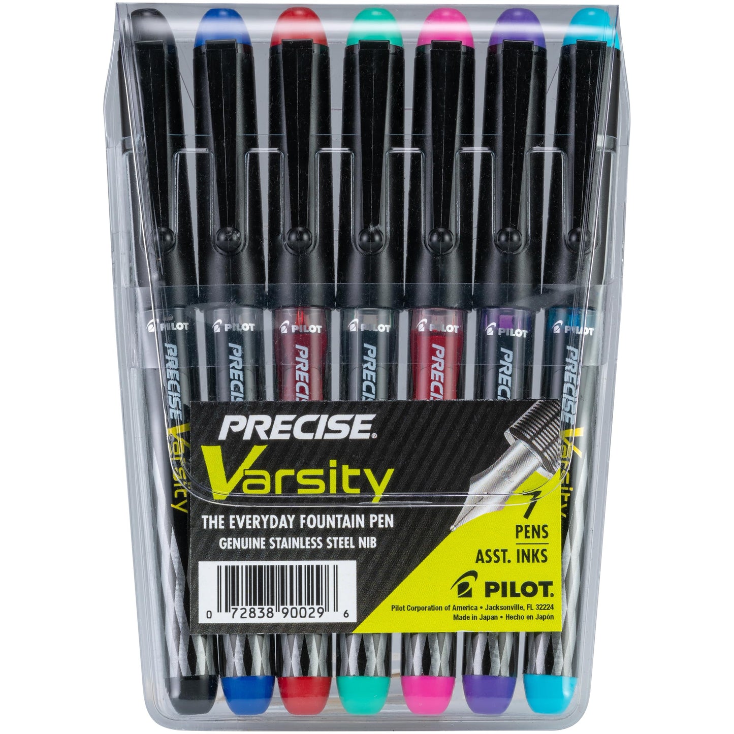 Set of 7 pre-filled fountain pens with stainless steel nibs