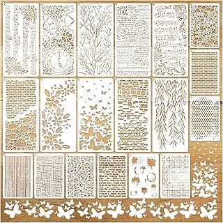 Set of 19 reusable craft stencils with musical notes, floral, and textured patterns
