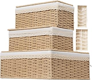 Set of 3 Large Rattan Storage Baskets with Lids