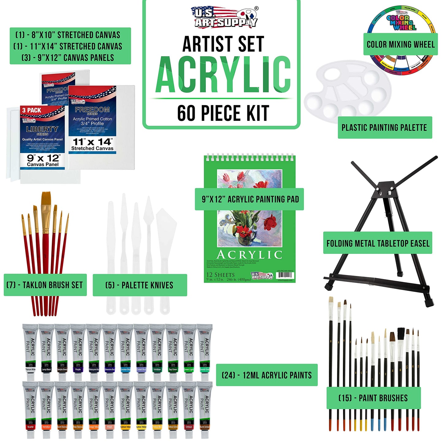 U.S. 60-Piece Artist Acrylic Painting Set