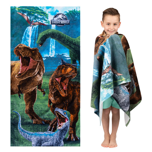 Juric World Dominion Blue Velociraptor and Rexy T-Rex Super Soft Cotton Bath/Pool/Beach Towel, 58 Inches x 28 Inches, By Kids