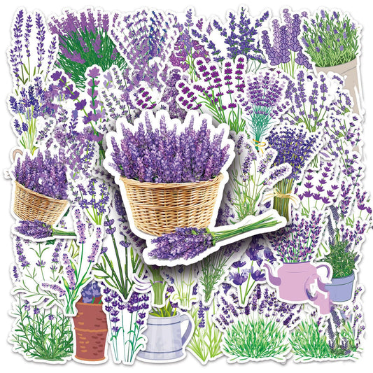50 Waterproof Lavender Flower Stickers for Various Items