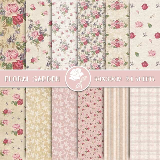 24 Spring Floral Pattern Scrapbook Papers, 12 Designs