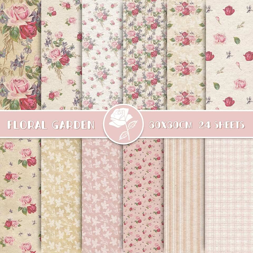 24 Spring Floral Pattern Scrapbook Papers, 12 Designs