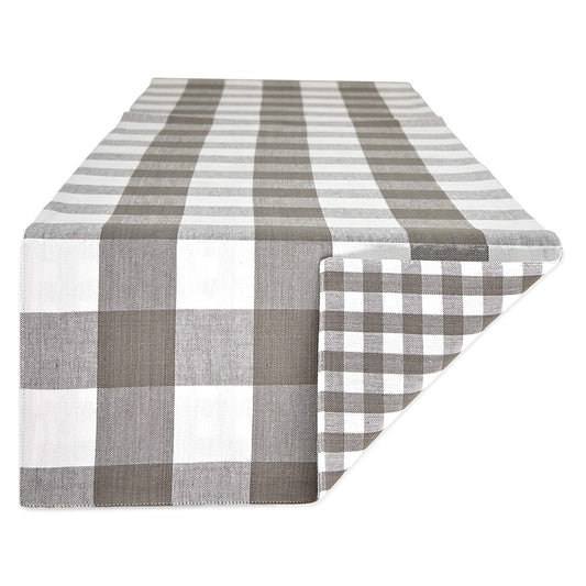 Gingham Check Tabletop  Gray, Table Runner, 14x108
