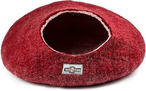 Red Wool Pet Cave Bed for Cats and Small Dogs