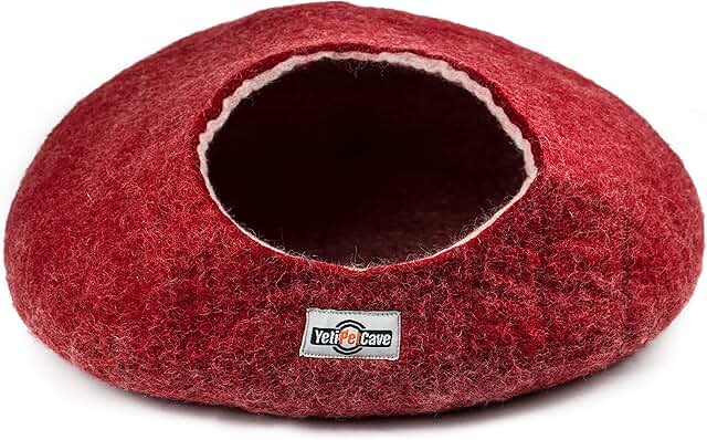 Red Wool Pet Cave Bed for Cats and Small Dogs