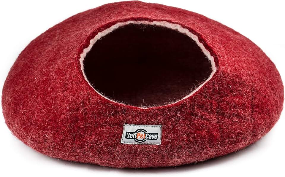 Red Wool Pet Cave Bed for Cats and Small Dogs