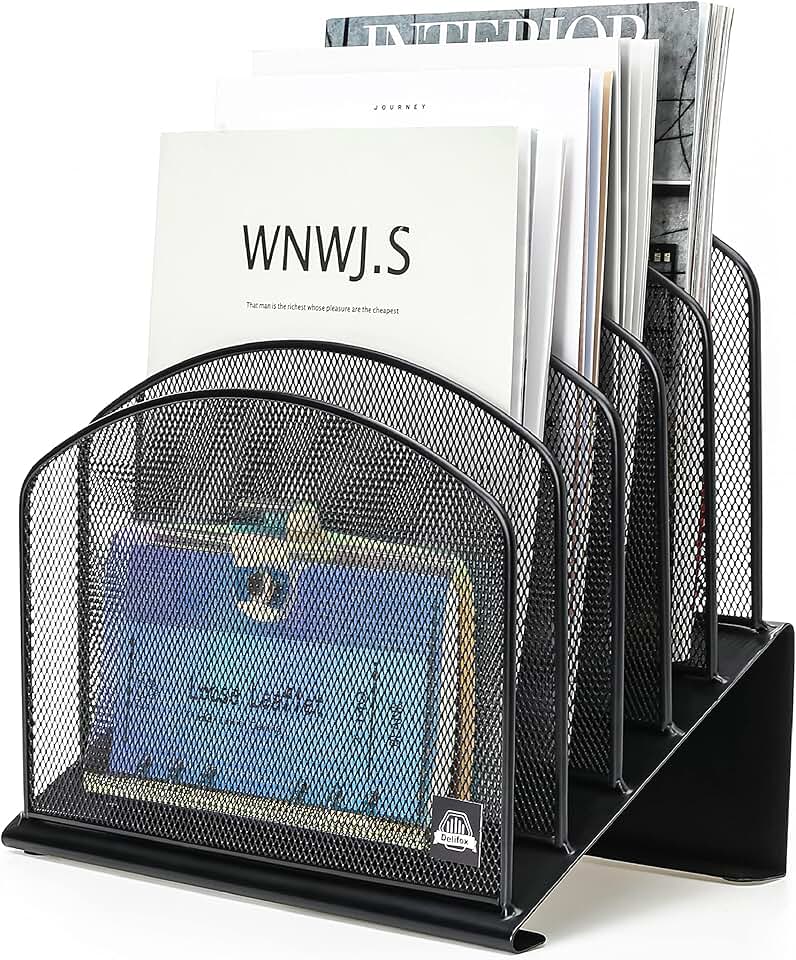 Inclined 5-Section Metal Desk File Organizer