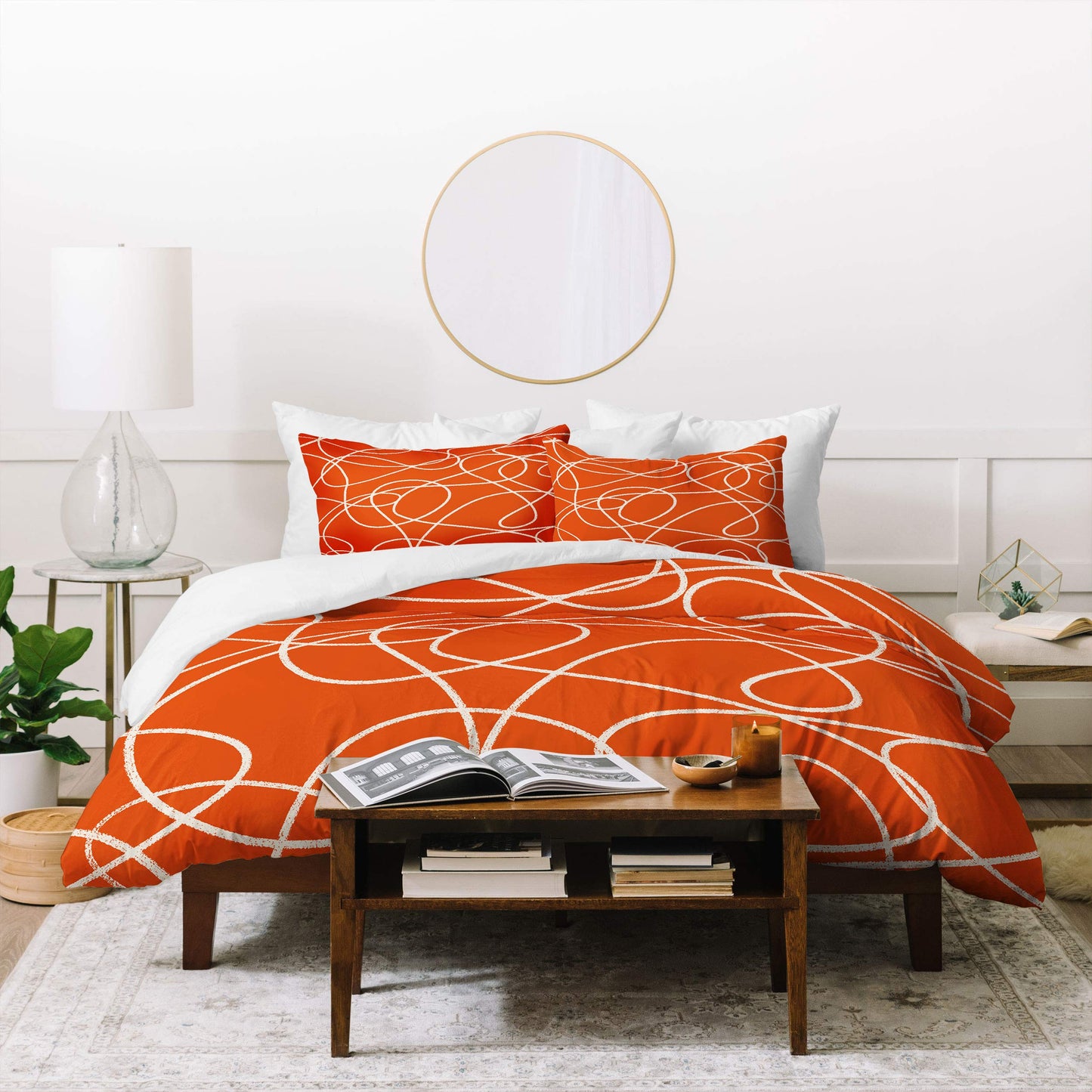 Zoe Wodarz Scribble Up Duvet Set with Two Pillow Shams, Full/Queen, Orange